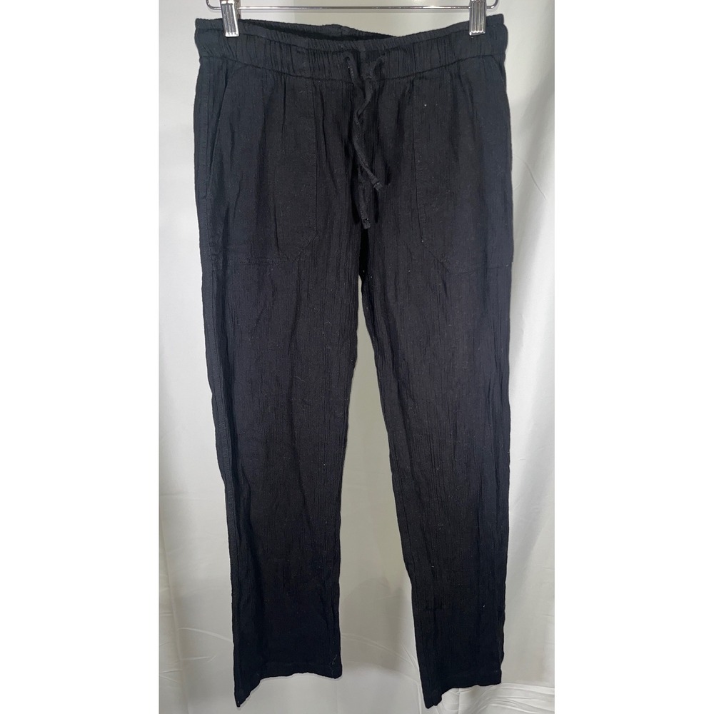 J&Co Black Gauze Linen Blend Pants Drawstring Casual Beach Summer Boho Small